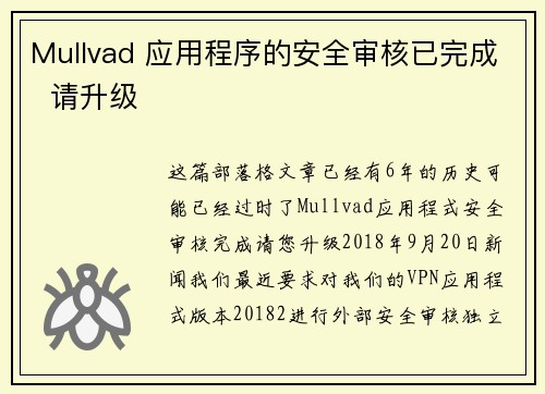 Mullvad 应用程序的安全审核已完成  请升级 